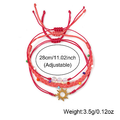 3Pcs Adjustable Glass Bead Nylon Cord Braided Bead Bracelet Sets NA1872-2-1