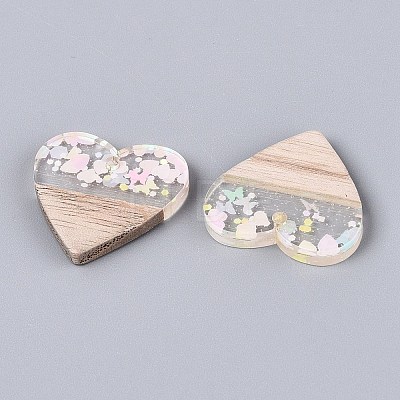 20Pcs 10 Styles Transparent Resin & Ash Wood Pendants RESI-N053-17-1