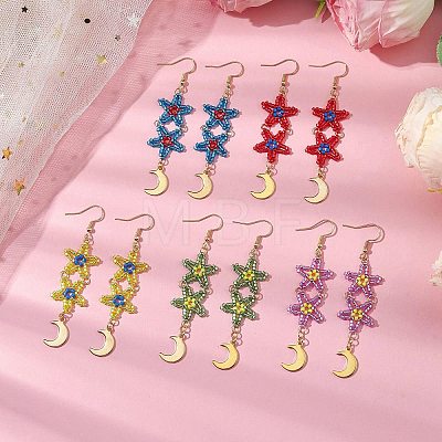 Star Glass Seed Beaded Dangle Earrings for Women EJEW-MZ00206-1