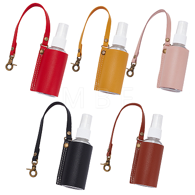 WADORN 5Pcs 5 Colors Plastic Hand Sanitizer Bottle with PU Leather Cover KEYC-WR0001-34-1