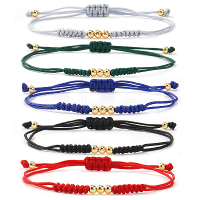 5Pcs Multicolor Stylish Unisex Round Brass Bead Braided Bracelet Sets OJ1564-1-1