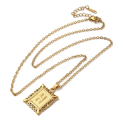 201 Stainless Steel Cable Chain Rectangle with Letter Pendant Necklaces NJEW-M070-01G-H-1