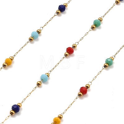 Rondelle Glass Beaded Link Chains CHS-G028-03G-11-1