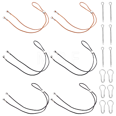 6Pcs 3 Styles Flat Leather Cord Hat Chains HJEW-UN00128-1