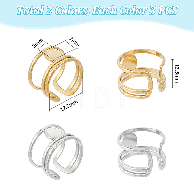 Unicraftale 6Pcs 2 Colors 304 Stainless Steel Open Cuff Ring Components STAS-UN0056-76-1