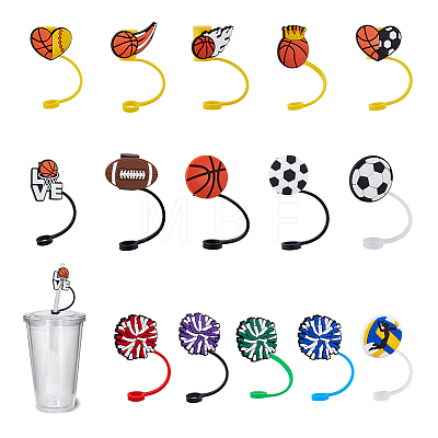 DICOSMETIC 15Pcs 15 Styles Sports Theme Ball Silicone Straw Caps AJEW-DC0001-45-1