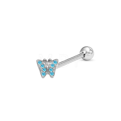 Butterfly Stainless Steel Rhiestone Straight Barbell 15 Gauge Piercing Tongue Rings for Women Men WG89D28-06-1