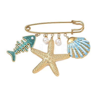 Marine Animal 304 Stainless Steel Enamel Pendant Brooches SA-E001-04G-B-1