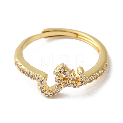 Rack Plating Brass Cubic Zirconia Arabic Letters Adjustable Rings for Women RJEW-S407-10G-12-1