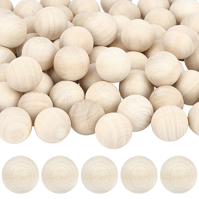75Pcs Natural Wooden Round Ball WOOD-PA0001-84A-1
