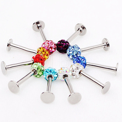 316 Surgical Stainless Steel Rhinestone Round Ball Threadless Labrets WG0410F-05-1