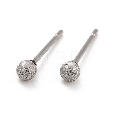 201 Stainless Steel Textured Ball Stud Earrings STAS-Z039-01F-P-1