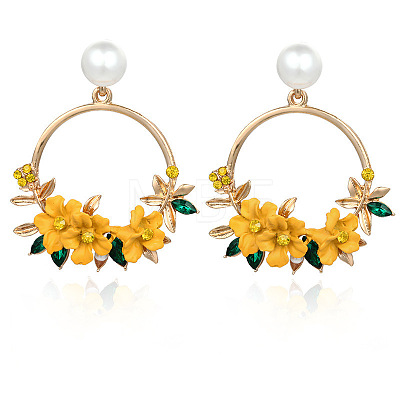 Ring with Flower Alloy & Rhinestone & Polymer Clay Stud Dangle Earrings FS-WGDD86E-01-1