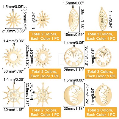 DICOSMETIC 12Pcs 12 Style Ion Plating(IP) 201 Stainless Steel Pendants STAS-DC0002-87-1