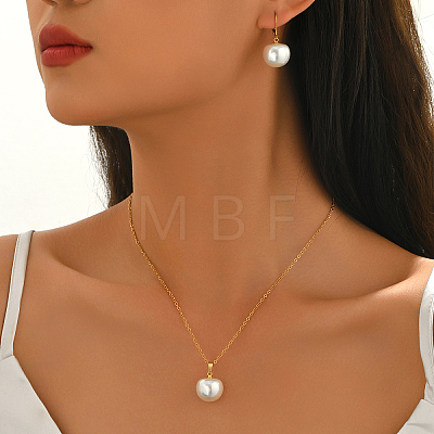 Women's Stainless Steel & Imitation Pearl Earrings & Pendant Necklaces Sets GB5667-1