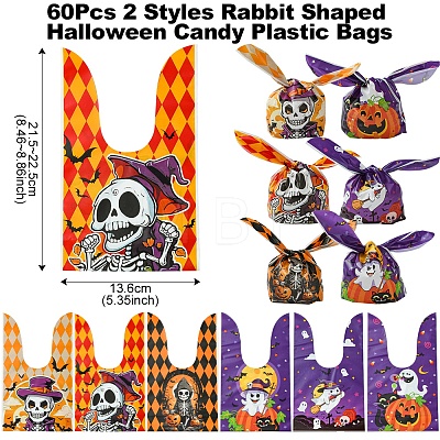 60Pcs 2 Styles Rabbit Shaped Halloween Candy Plastic Bags ABAG-FS0001-06-1