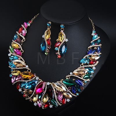 Alloy Rhinestone Pendant Necklaces & Teardrop Stud Dangle Earring Sets for Women WG99E9F-06-1