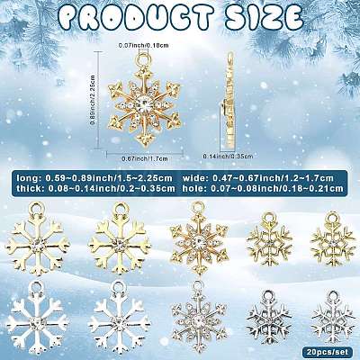 20Pcs 10 Styles Alloy Pave Clear Cubic Zirconia Pendants FIND-FS0005-18-1