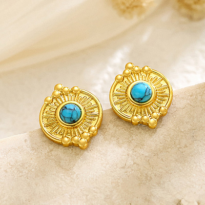 304 Stainless Steel and Turquoise Stud Earrings WG88BC0-01-1