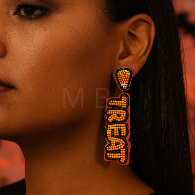 Halloween Handmade Glass Seed Beads Dangle Stud Earrings WA9568-1-1