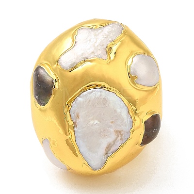 Brass Twist Oval Dome Adjustable Rings with Natural Pearl RJEW-M150-01G-1