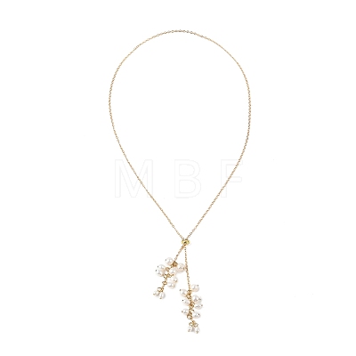 Natural Cultured Freshwater Pearl Rice Beads Tassel Brass Cable Chain Lariat Necklaces for Women NJEW-TA00264-1