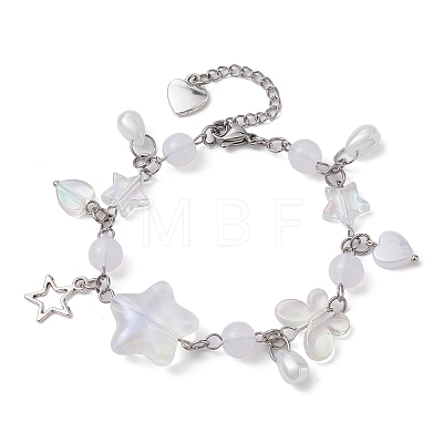 Alloy Star & Acrylic Heart Charm Bracelet BJEW-JB09688-1