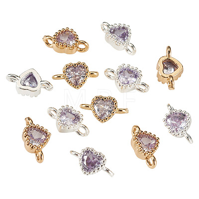 12Pcs 2 Colors Brass Pave Cubic Zirconia Heart Links Connector Charms KK-TA0003-48D-1
