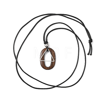 Acrylic Oval & Brass Triangle Pendant Black Waxed Polyester Cord Necklaces NJEW-JN05677-1