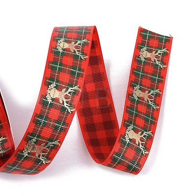 25 Yards Flat Christmas Theme Printed Polyester Grosgrain Ribbon OCOR-C004-04D-1