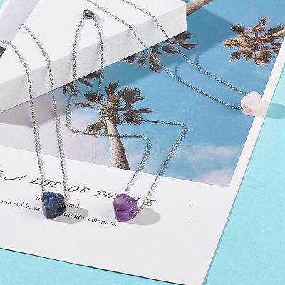 Natural Gemstone Heart Pendant Necklace with 304 Stainless Steel Cable Chains for Women NJEW-JN03852-02-1