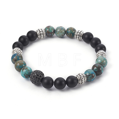 Natural Mixed Gemstone and Natural Black Agate(Dyed) Beads Stretch Bracelets BJEW-JB04005-1