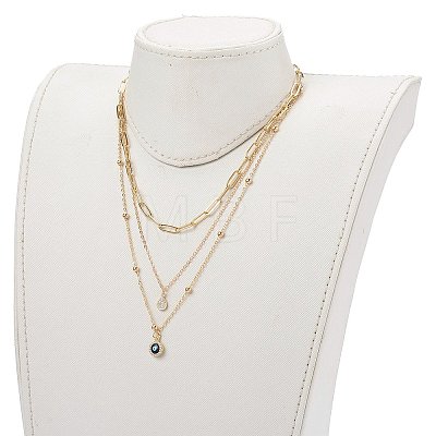 Brass Micro Pave Clear Cubic Zirconia Pendant Necklaces & Paperclip Chain Necklaces Set NJEW-JN03354-01-1