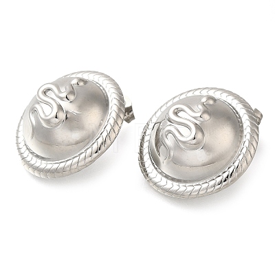 304 Stainless Steel Flat Round with Snake Stud Earrings EJEW-I312-07P-1