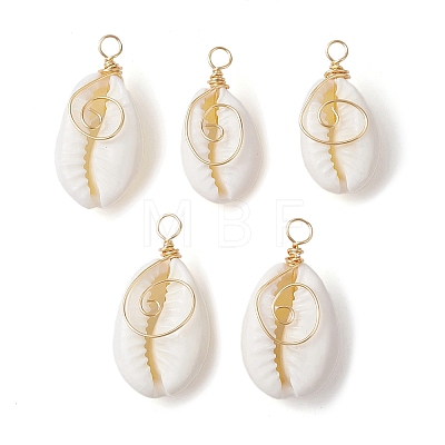 5Pcs Natural Cowrie Shell Copper Wire Wrapped Vortex Pendants PALLOY-JF02463-1