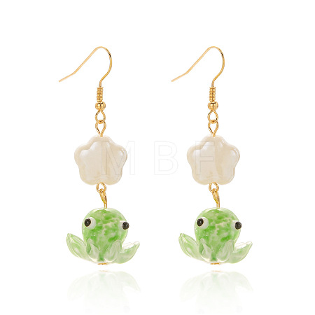 Iron & Glass & Porcelain Dangle Earrings WG76621-03-1