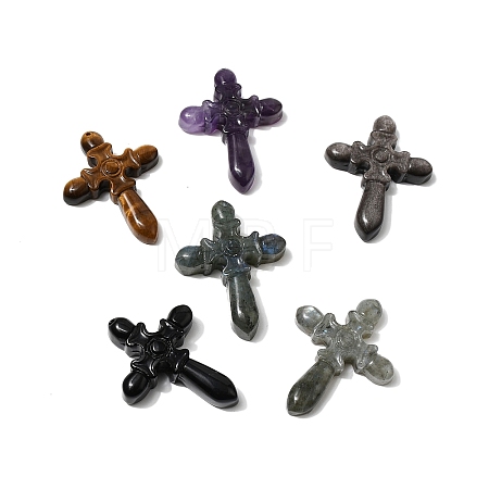 Natural Mixed Stone Carved Pendants G-K248-02-1