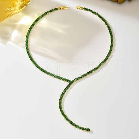 Simple Brass Pave Cubic Zirconia Geometric Tennis Y-shaped Necklaces for Women LN7822-2-1