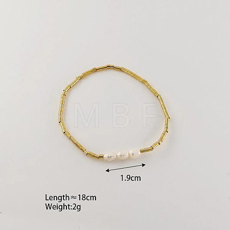 304 Stainless Steel & Nuggets Natural Pearl Beaded Stretch Bracelets for Women WG78C83-02-1