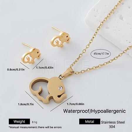 304 Stainless Steel Pendant Necklace & Stud Earrings Set for Women AW2289-3-1