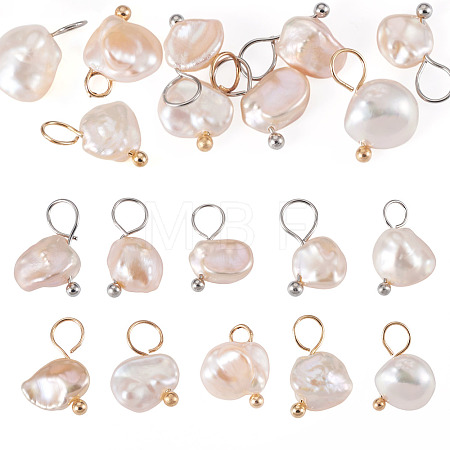 10Pcs 2 Colors Natural Baroque Keshi Pearl Pendants PALLOY-TAC0308-1