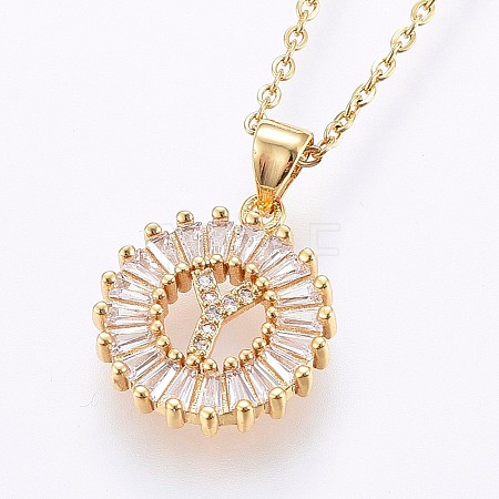 Brass Micro Pave Cubic Zirconia Initial Pendant Necklaces NJEW-H486-30G-Y-1