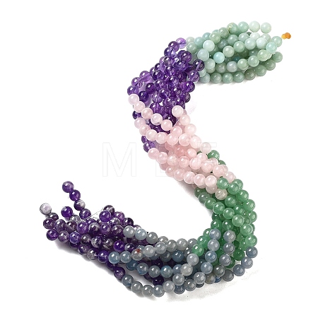 Natural Flower Amazonite & Amethyst & Flower Amazonite & Green Aventurine & Blue Aventurine Beads Strands G-B095-A01-02-1