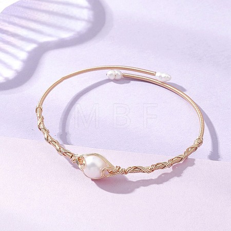 Copper Wired Pearl Cuff Bangles for Women BJEW-JB13438-1