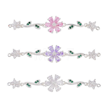 3Pcs 3 Colors Brass Pave Cubic Zirconia Connector Charms KK-TA0008-71S-1