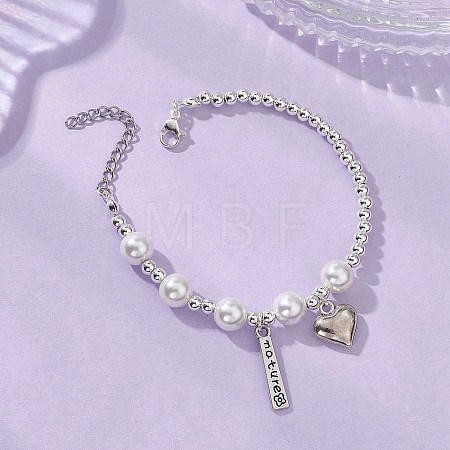 Mother's Day Heart Alloy Charm Bracelets BJEW-JB13133-1