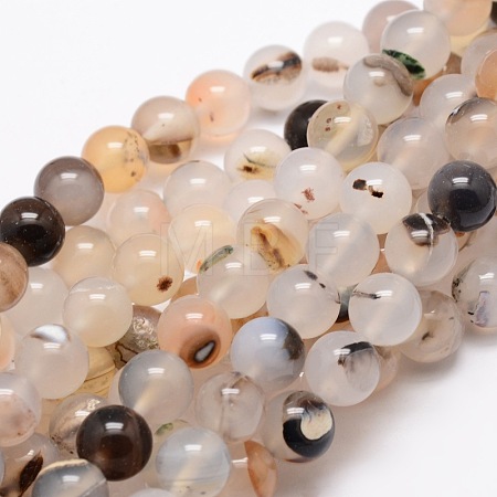 Natural Dendritic Agate Round Beads Strands G-E321C-4mm-01-1