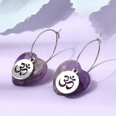 Natural Amethyst & 304 Stainless Steel Hoop Earrings for Women EJEW-G475-04P-09-1