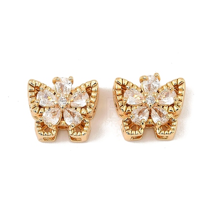 Brass Micro Pave Cubic Zirconia Beads KK-C155-02G-01-1