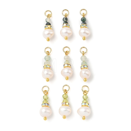 3Pcs 3 Styles Faceted Natural Peridot & Moss Agate & Natural Green Aventurine and Potato Pearl Pandants PALLOY-JF06048-03-1